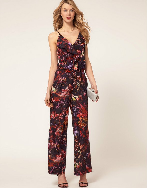 New Arrival Women Fashion print sexy V-neck spaghetti strap jumpsuit  OL Lady  Size S-XXL Free Shipping PN127