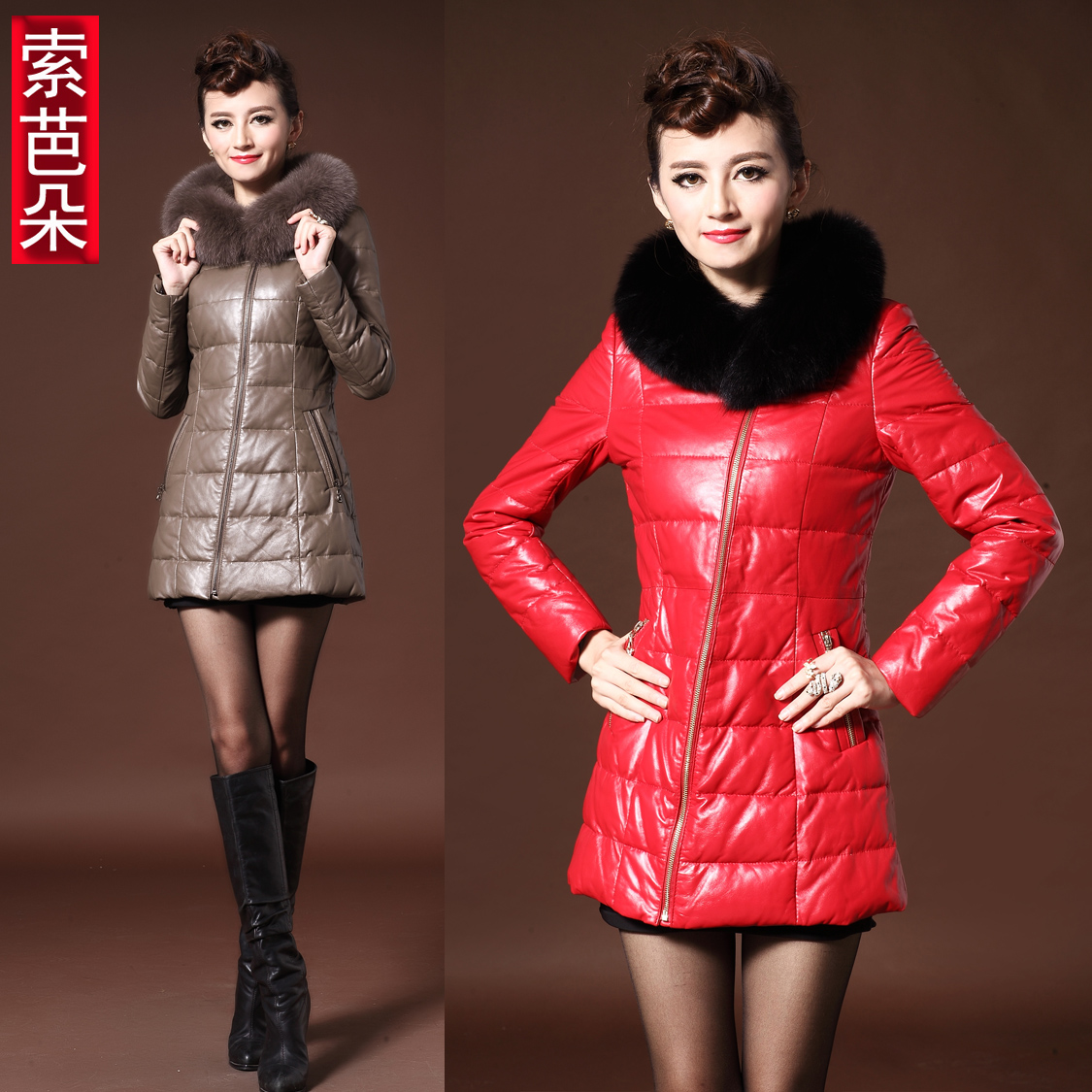 New arrival women's 2012 autumn and winter slim long-sleeve fur collar sheepskin fox fur genuine leather clothing 7368