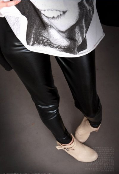 New arrival women's all-match fashion black faux leather legging tights ankle length trousers