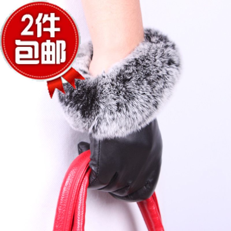 New arrival women's black rex rabbit hair genuine leather gloves thermal sheepskin gloves repair leather gloves