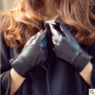 New arrival women's Fashion black Bowknot cape gloves~Lady's winter elegance wram and windproof five fingers leather Mittens