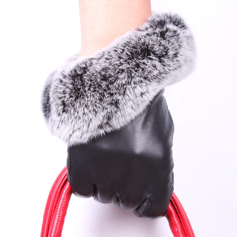 New arrival women's genuine leather gloves rex rabbit hair sheepskin gloves winter fashion thermal leather gloves repair