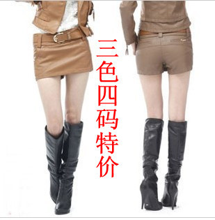 New arrival women's leather culottes leather shorts short skirt pants PU culottes shorts with belt three-color