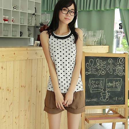 New arrival women's polka dot pleated lace collar vest