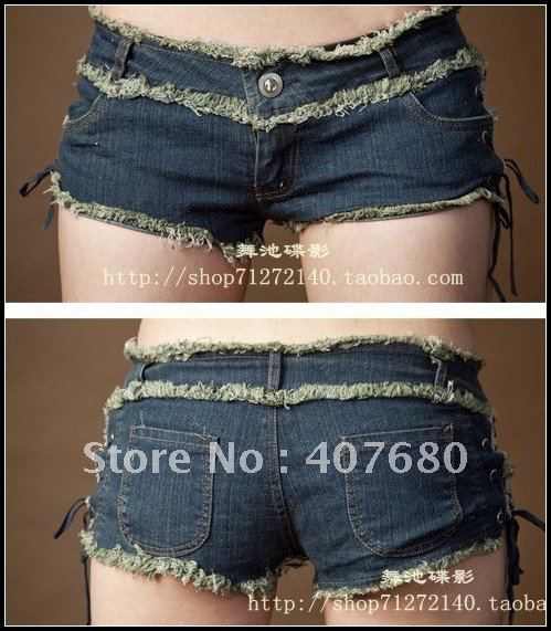 new arrival women's sexy low waist hot pants slim shorts ds Costume night club side lace up cotton Denim Shorts.