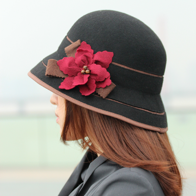 New arrival women's wool bucket hats autumn winter thermal tapirs flower hat dome millinery