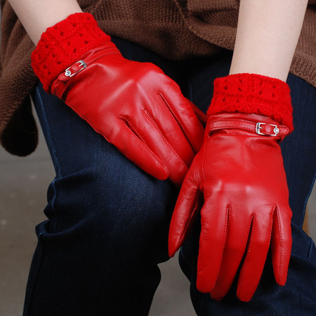 New arrival xuebao genuine leather gloves women's quality sheepskin gloves repair full leather red