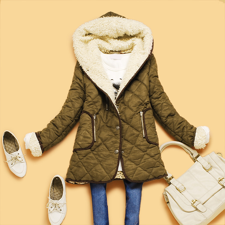 New arrival Z2-3 winter women's with a hood berber fleece suede fabric wrapping rhombus wadded jacket outerwear