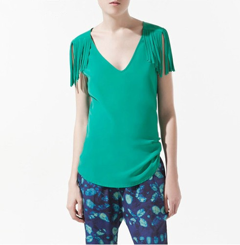 New Arrivals 2013 Fashion Woman Blouses Vintage Tassel Shoulder Chiffon Shirts Lady Sleeveless Tops Free Shipping