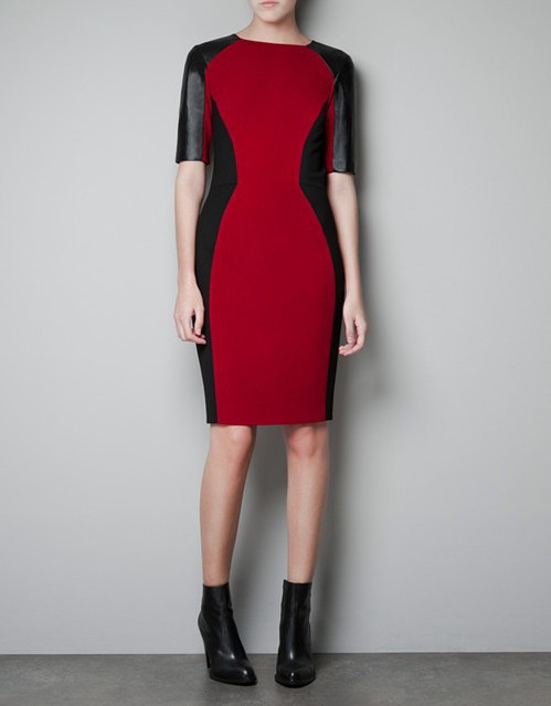 New Arrivals 2013 Spring Vintage Woman Patchwork PU Leather Dress High Quality Mixture Cotton Sheath Dress Free Shipping