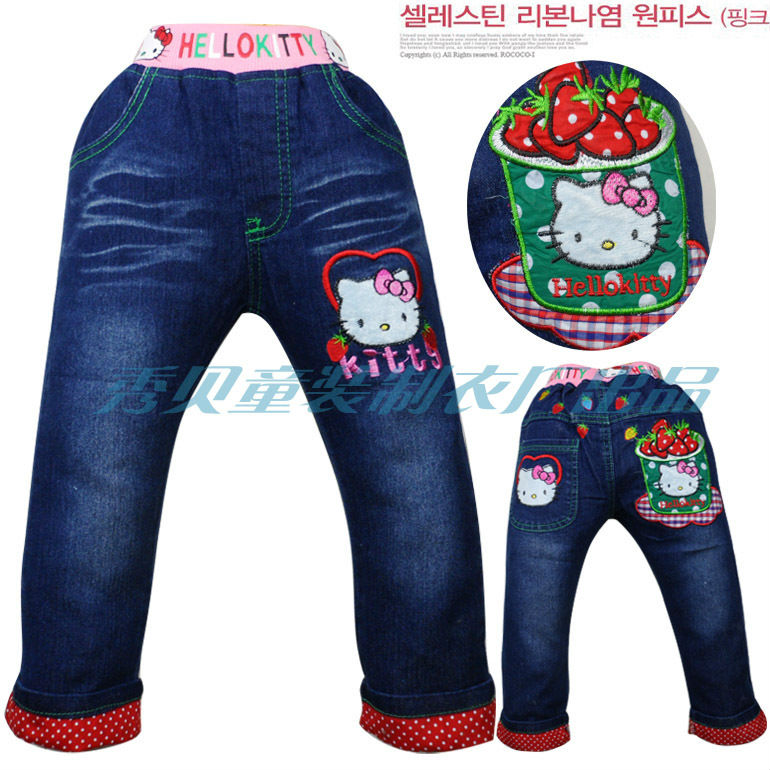 New arrivals 5pcs/lot children's cartoon hello kitty denim jeans pants girls casual jeans trousers for kids