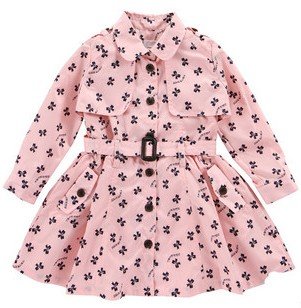 New arrivals autumn children pink single breasted sweety trench coat medium-long turn down collar girls jacket with belt CJ1454