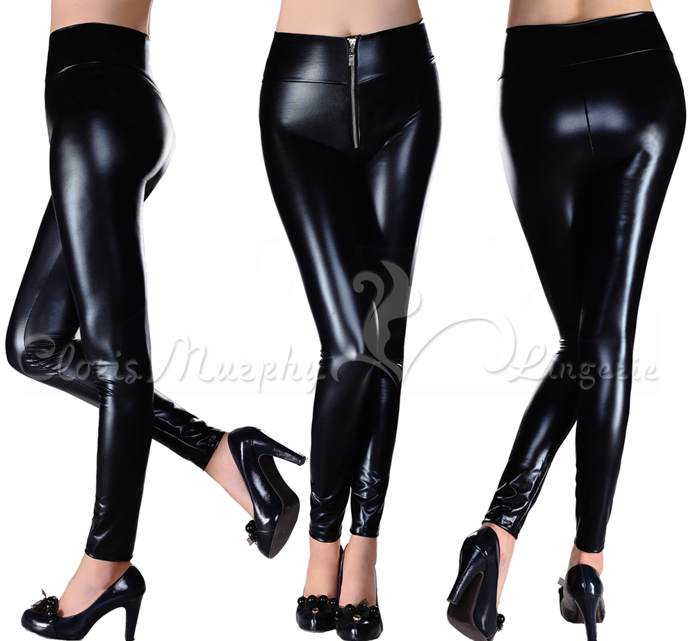 New arrivals Cozy quality casual elegant slim figure womens' fashion Shiny Zipper Imitation Leather High waist pants leggings