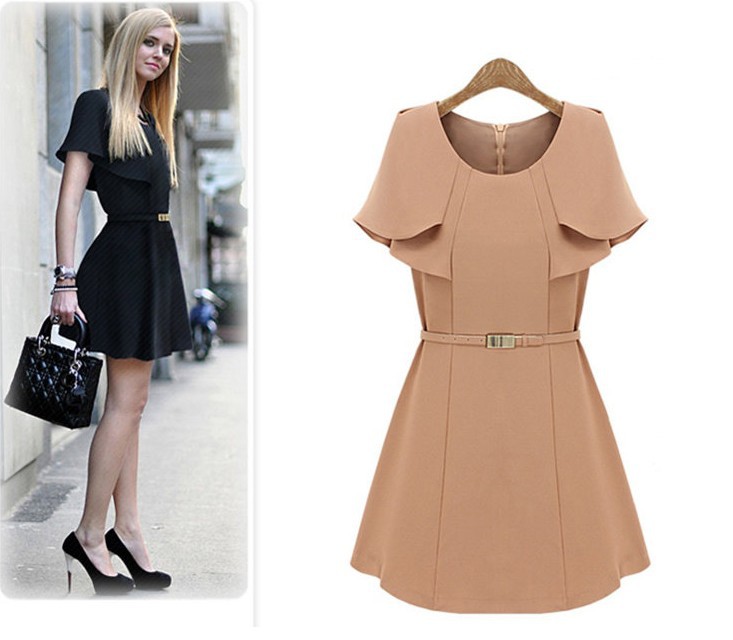 New Arrivals Fashion Woman Vintage Dresses Cloak Sleeves Slimmly OL Brief Chiffon Dress Free Shipping