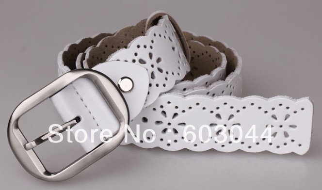 NEW ARRIVALS GENUINE COW LEATHER WOMEN BELT+WOMEN HALLOW OUT FLOWER BELT+COWSKIN WAIST BELT+FREE SHIPPING(1PC) NTMB-029