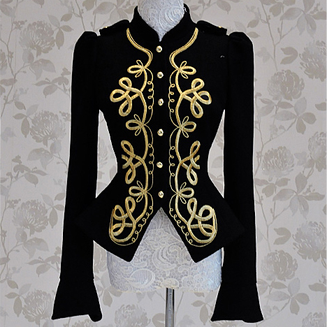 New Arrivals Spring 2013 Gold Embroidery Slim Lady Coat Tight Black Handsome Woman Jacket Individual Woolen Outerwear