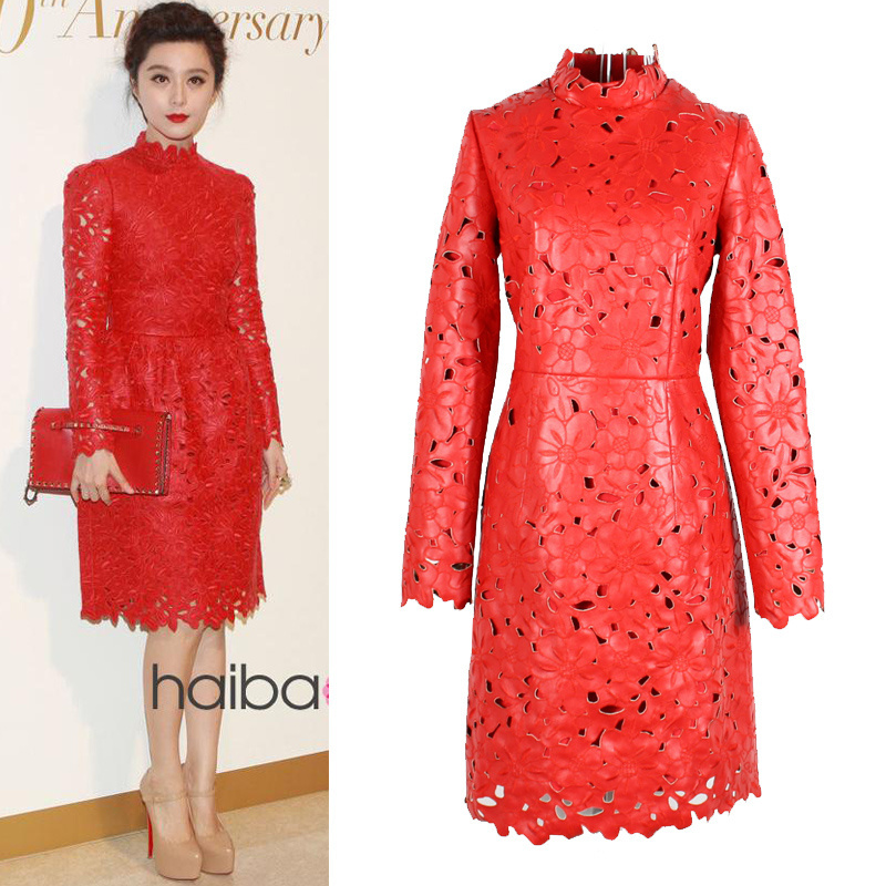 New Arrivals Women's Novelty Dress Red Hollow Out  PU Leather Dress