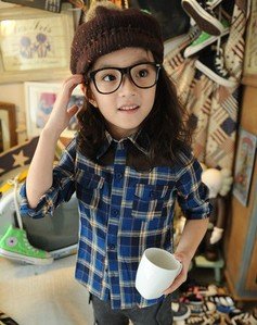 New arrive Autumn plaid patchwork shirt  , blouses, outwear, baby suit, baby cost 3#QY2063