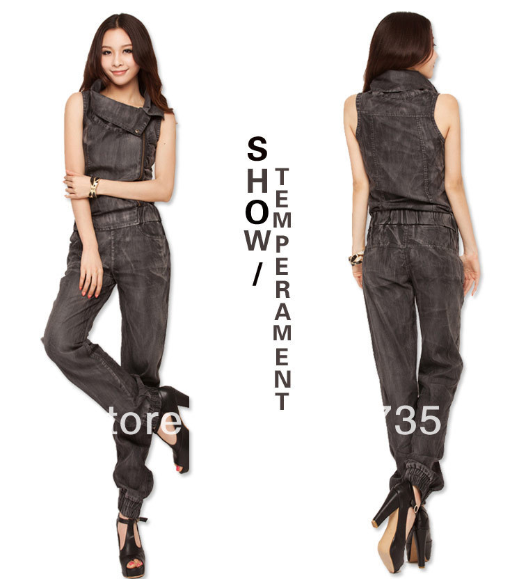 New arrive europe slim big size denim jumpsuit rompers