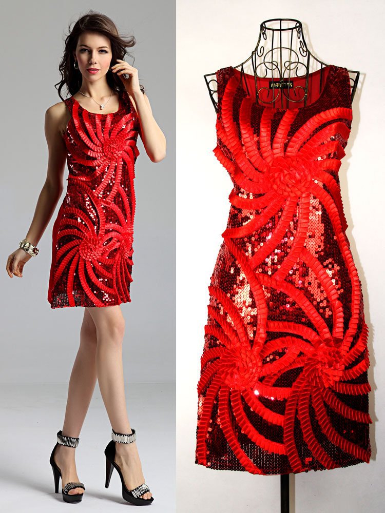 New Arrive Fasion Western Women's Exquisite Rotating Ribbon Embossed Sequins Vest Dress Jumper Skirt Dress Free Shipping