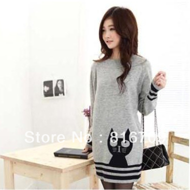 New Arrive Women Long Sweaters with Lovely Cat Ladies' Fashion Pullovers for Winter Spring Christmas Gifts Free Shipping