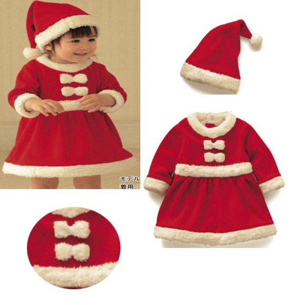 new arrivel fashion wholesale Free shippingchild christmas long-sleeve dress  hat twinset