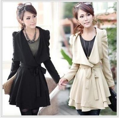 New Arrivel Korean lady elegant lapel collar slim OL windbreaker with belt/women trench coat /overcoat/dust outerwear F012