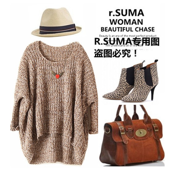 NEW! autumn and winter fashion vintage loose batwing sleeve o-neck pullover long-sleeve sweater female free shipping