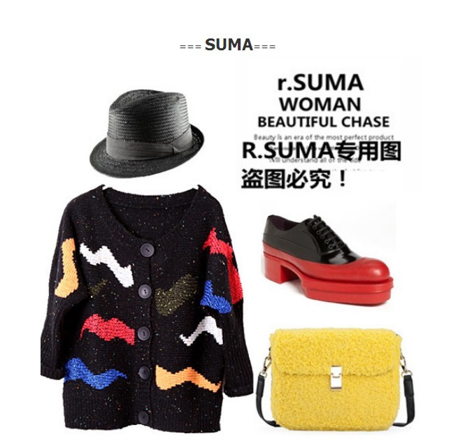 NEW! autumn fashion vintage color block multicolour doodle paillette short design sweater cardigan women free shipping