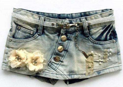 New Autumn Flowers Beading Ornament Denim Shorts Korean Style Buttum Shorts Skirts SL13013101