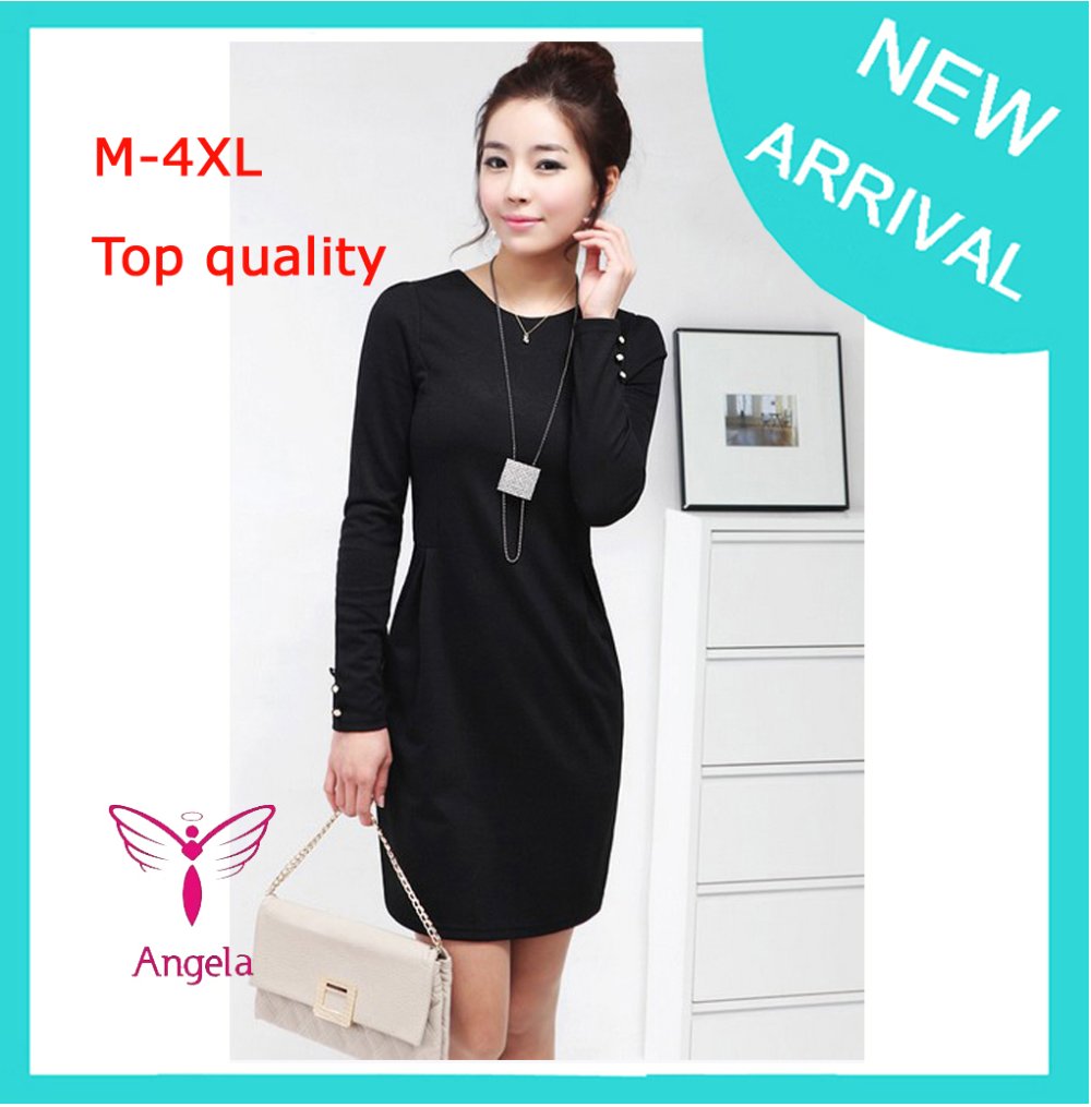 New Autumn M-4XL Plus Size Sexy Women Korea Fashion Elegant Black Beige Color Pencil Office Career Slim Mini Dress  SK-018