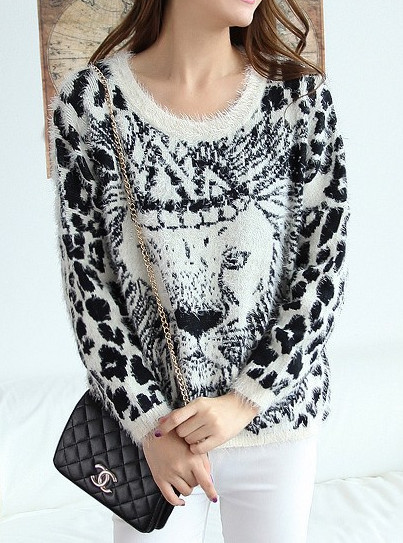New ! autumn vintage tiger sweater outerwear female casual loose pullover sweater top