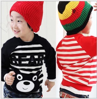 New autumn  winter boys striped fashion Cubs Fleece sweater 2 colors