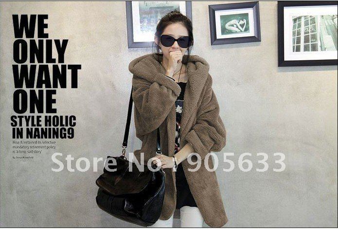 New autumn winter casual loose lanital fleece women's ladies' thickening outerwear cloak overcoat w/ string belt
