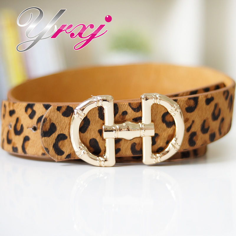 New bamboo buckle quality women's horsehair belt decoration genuine leather leopard print Women strap mct039