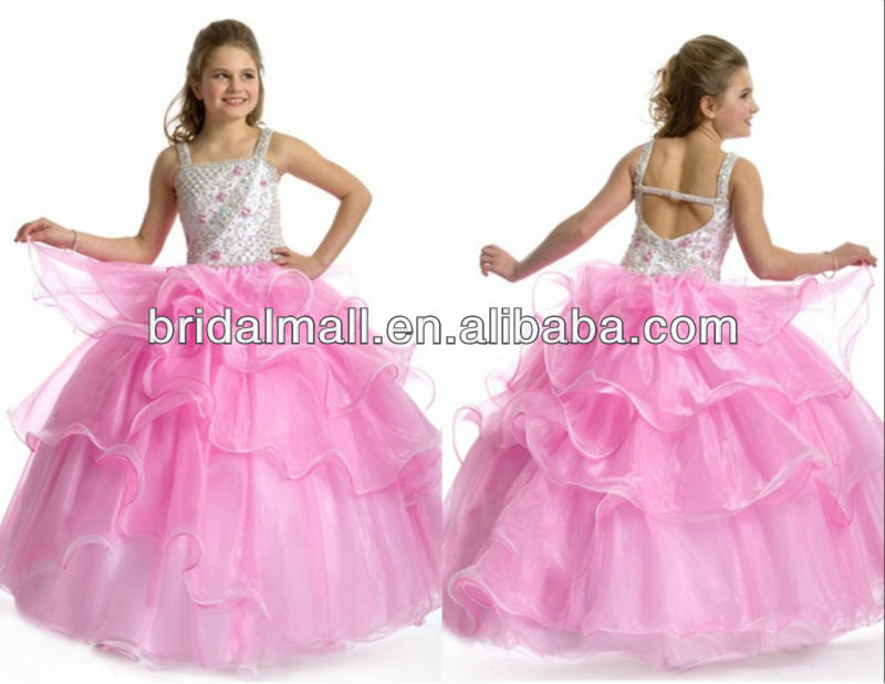 New beaded bodice spaghetti pink ball gown flower girl dresses prom dress party dress pageant dress JY022