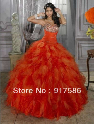 New Beaded Orange Quinceanera Dresses Ball gown Party Prom Dress Stock Size2to16
