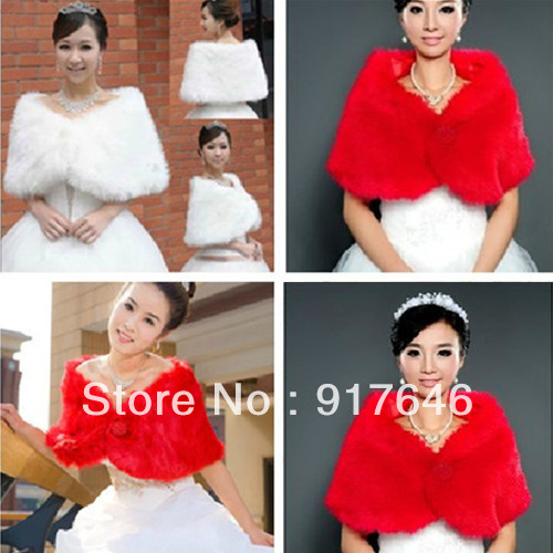 New Beautiful Ivory Red Faux Fur Stole Wedding Shawls Wraps Shrug Bolero Jacket Bridal Prom