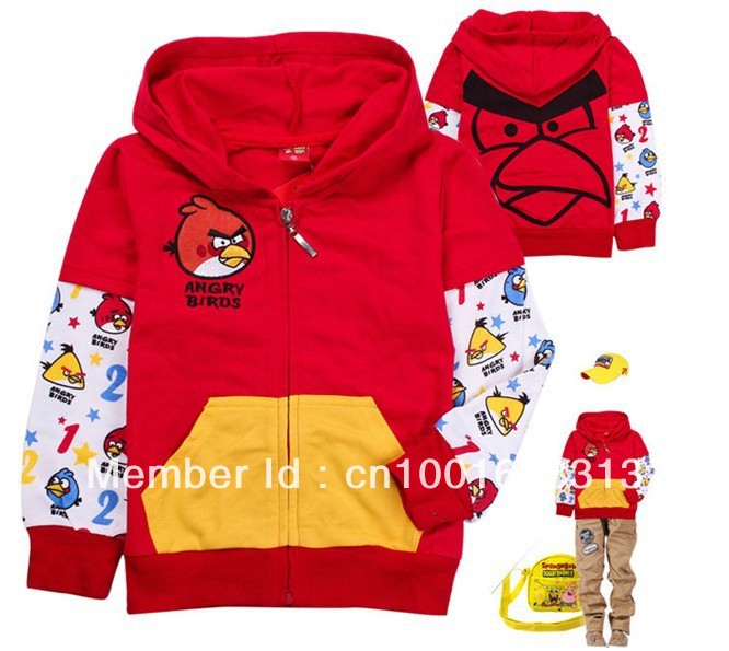 New Birds Boys Girls Cartoon Hoodies Kids Jacket Coat Children's Outerwear Front Zipper Aged 2-8years Red