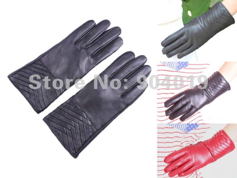 New Black Fashion Genuine Lambskin Leather Women Winter Warm Wrist Gloves  S M L