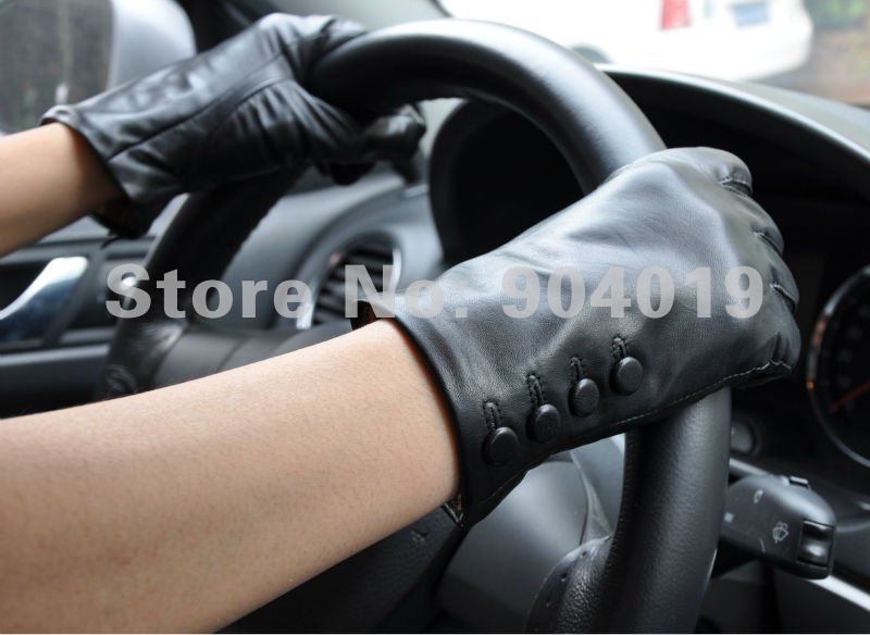 New Black Fashion Women Winter Warm Driving Gloves Genuine Lambskin Leather 4 Buttons Elastic Wrist S M L