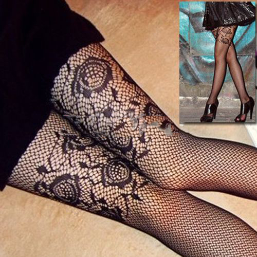 New Black Pantyhose Pattern Floral Lace Rose Fishnet Tights Stocking