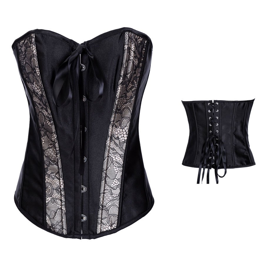 New  Black satin  top corset busiter underwear S-2XL