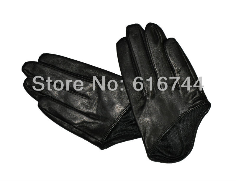New Black Sexy and the City 5 Fingers Half Palm Genuine Lambskin Leather Women Gloves Size M