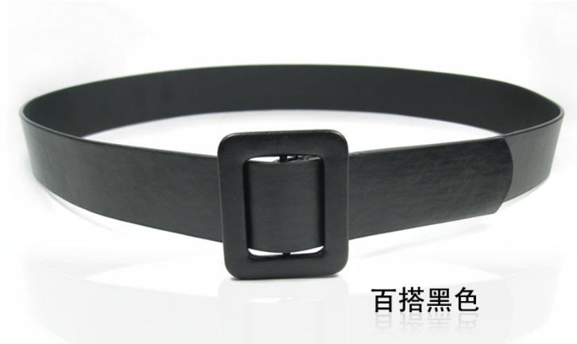 New BLACK SQUARE BUCKLE GENUINE LEATHER WOMEN BELTS