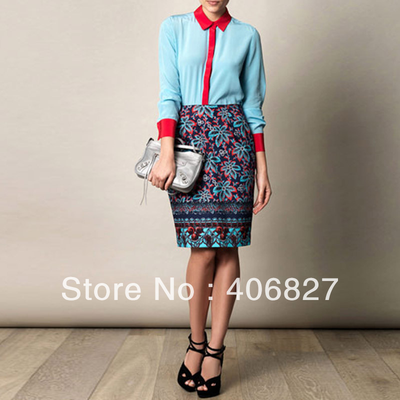 new blouses 2013 spring  Europe United States women's shirt long-sleeved red lapel stitching 799a001
