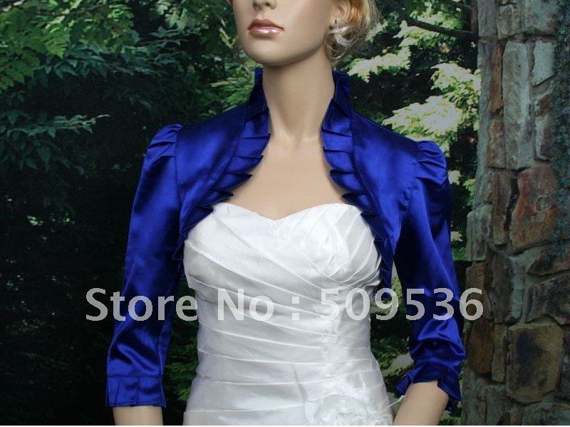 new Blue 3/4 sleeve satin wedding bolero jacket shrug  Size:S,M,L,XL