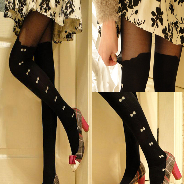 New BowKnot False Tube PantyHose Tattoo Stockings Sheers Tights Leggings FREE SHIPPING