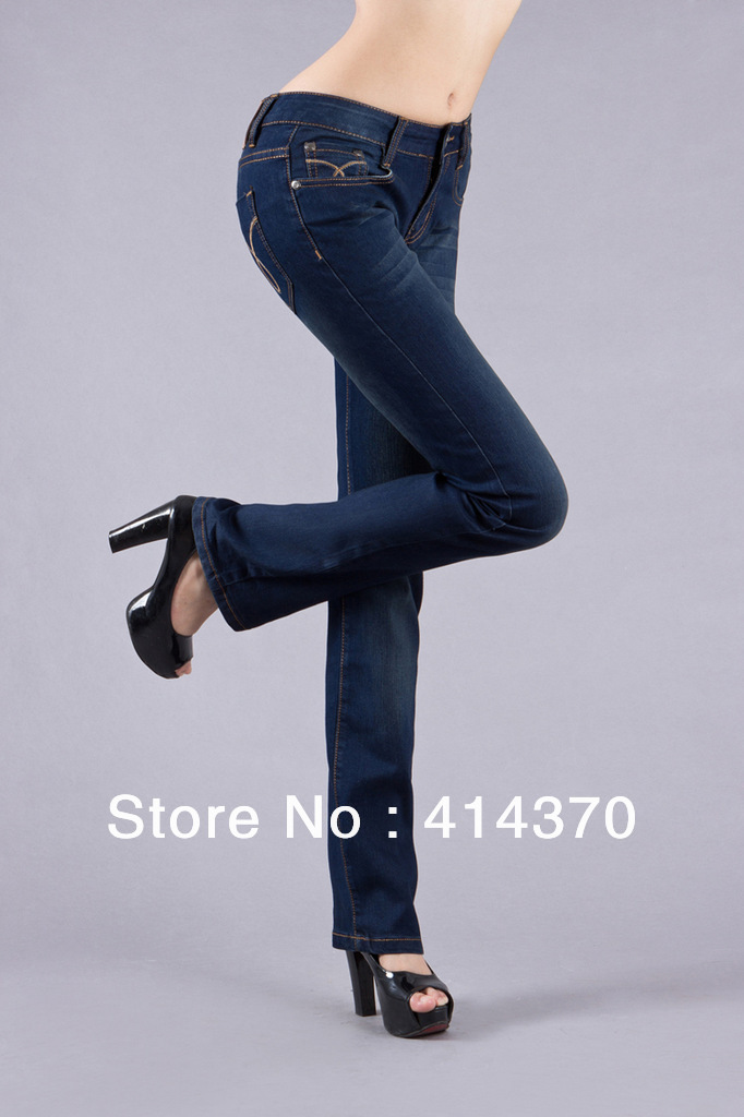 New branded big size ladies' fashion denim pants jeans blue color high quality cheap price fast delivery free Shipping