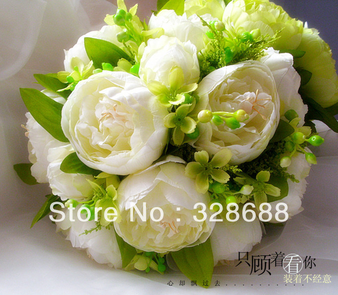 New Bridal Bouquet Tied White Peony Wedding Bouquet With Ribbon Bridal Bouquets With Gift 3 Color <<yyd44